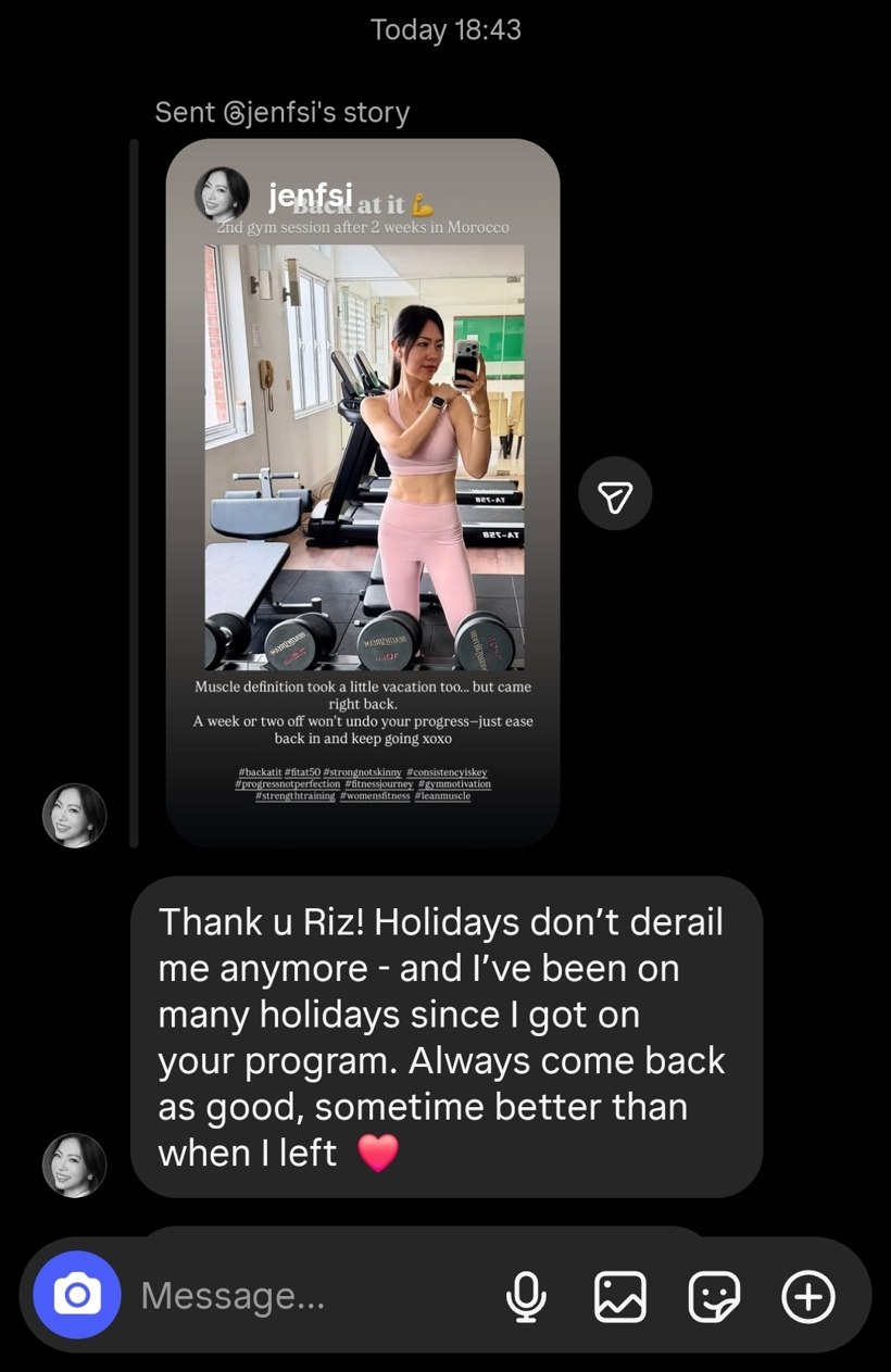 Jennifer messaging Riz on Instagram after a holiday